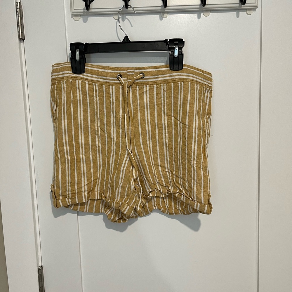 Per Se Mustard Striped High Waist Shorts